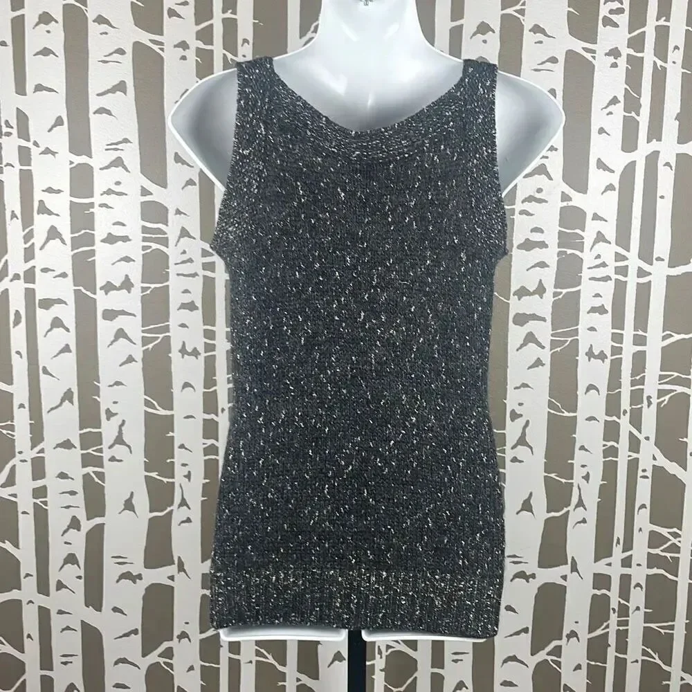 Chico's Metallic Knitted Wool Blend Sweater Twinset Tank Top, Cardigan 0 Gray, S